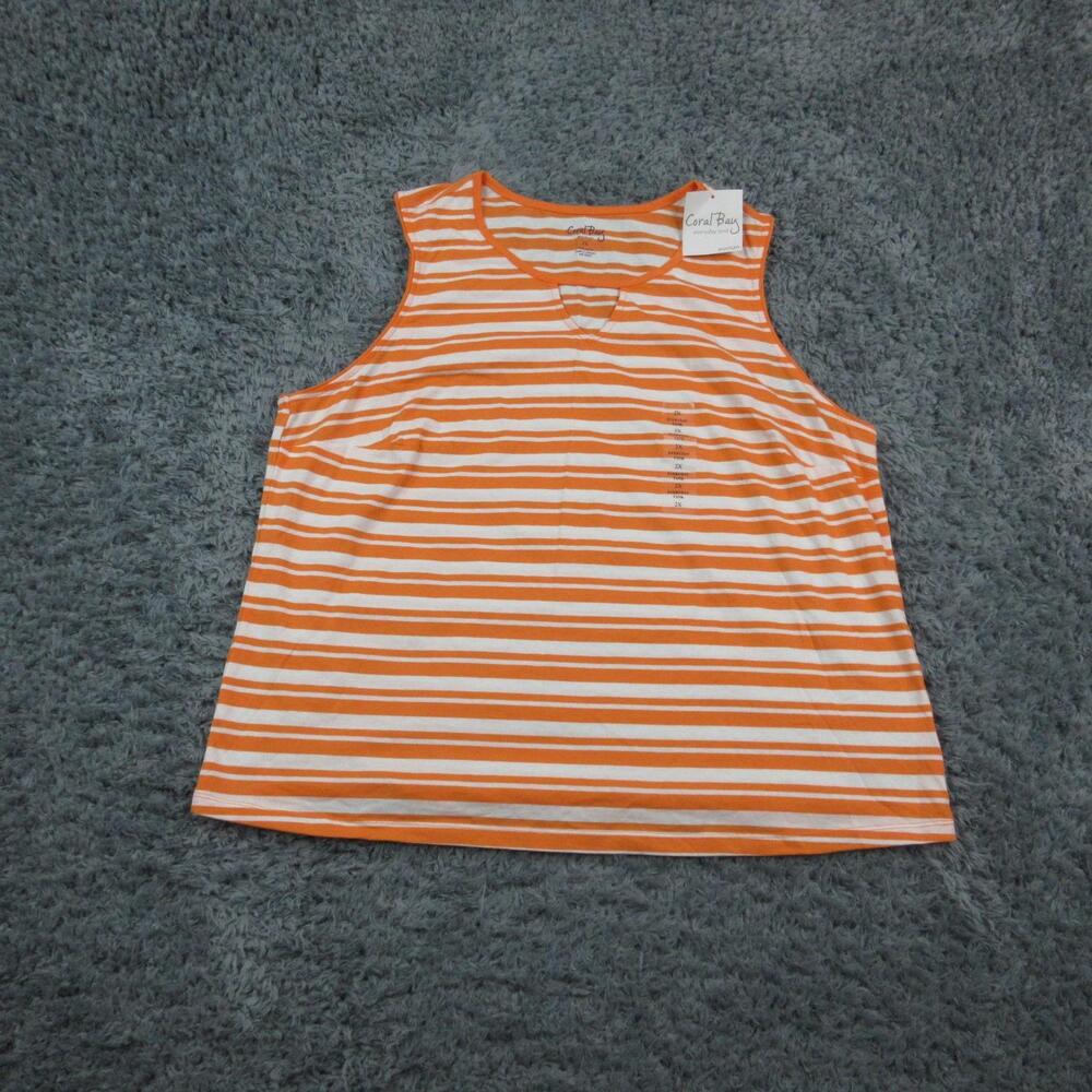 Coral Bay Everyday Tank Top Womens 2X Plus Orange Striped Cotton Sleeveless NWT